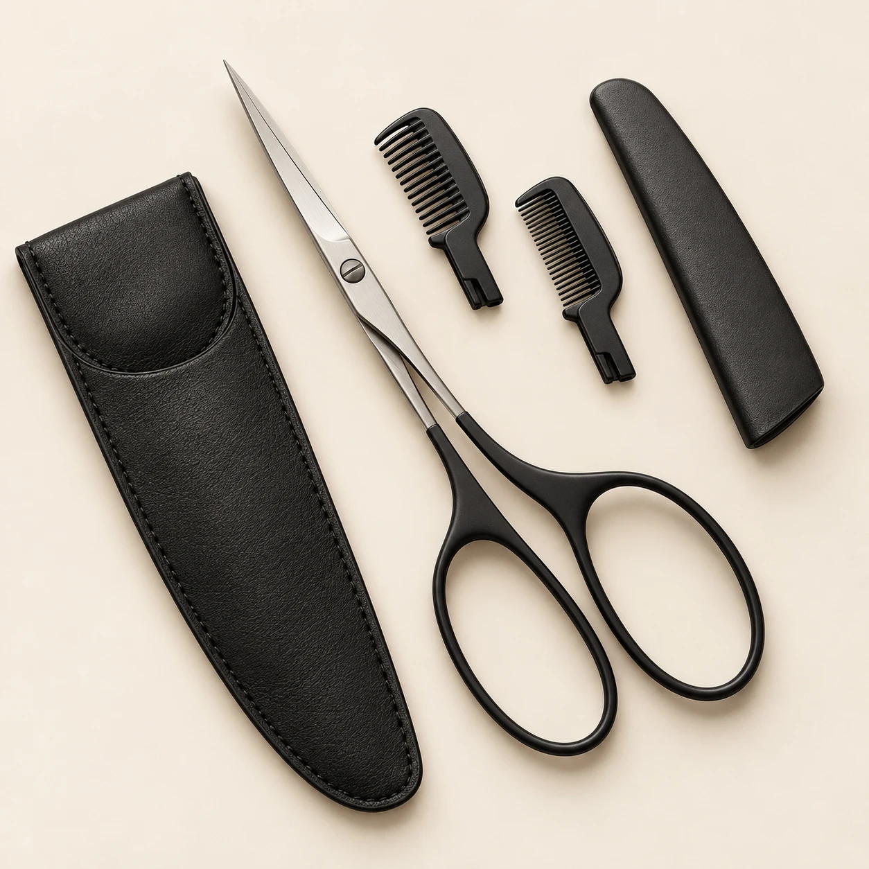 Atelier / Black Case eyebrow scissors and included accessories
