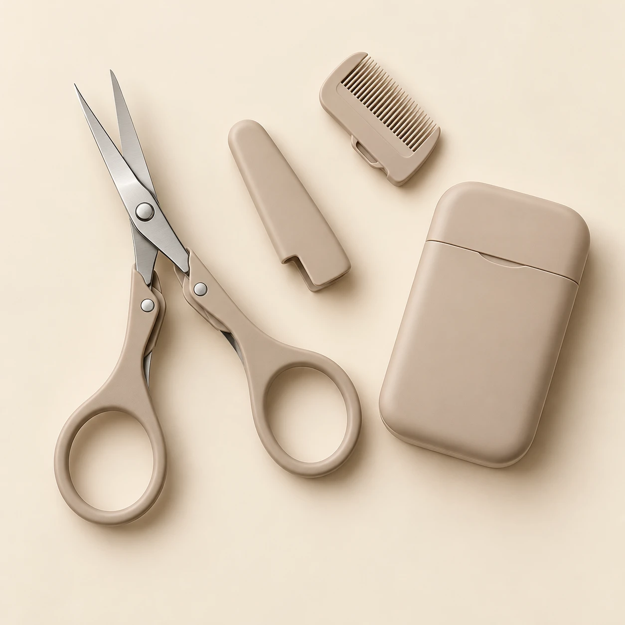 Plié / Sand eyebrow scissors and included accessories