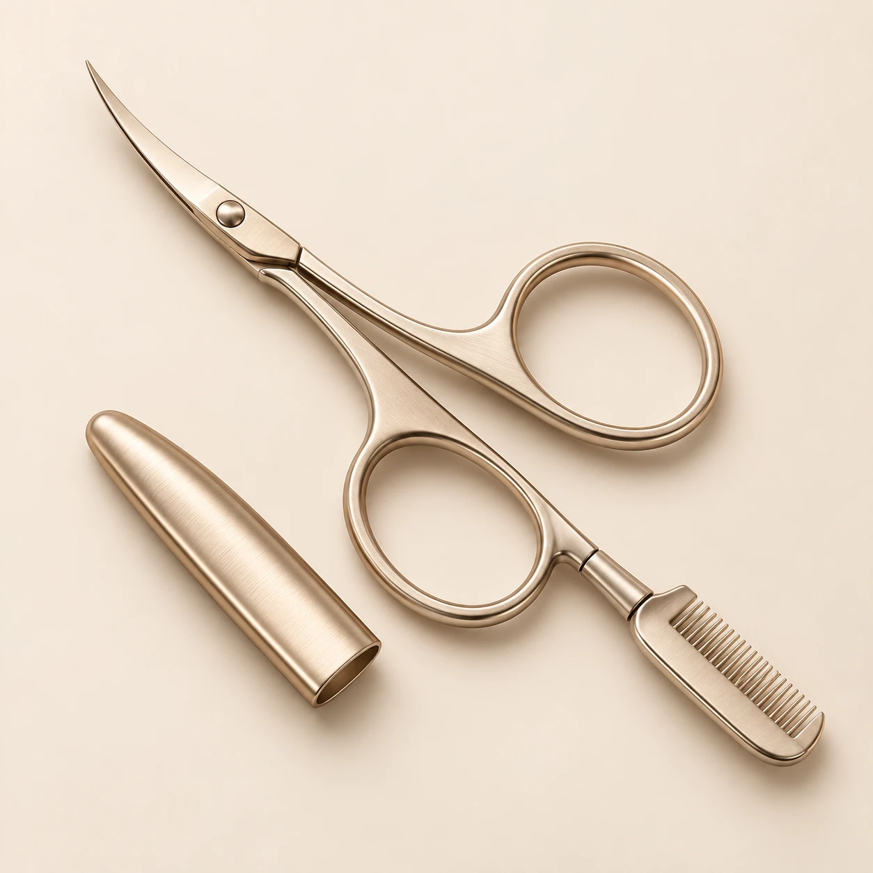 Courbe / Champagne eyebrow scissors and included accessories